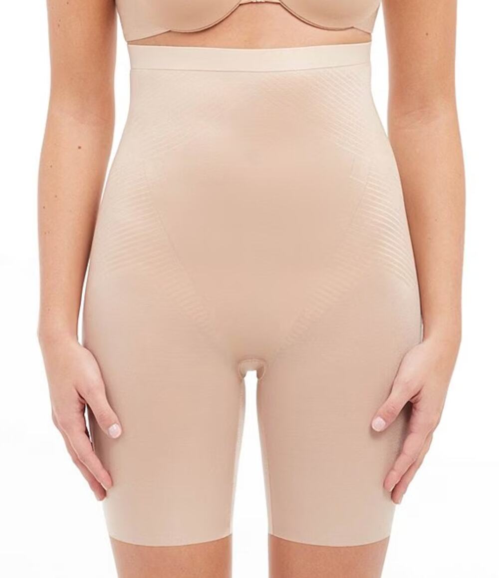SPANX Invisible Shaping High Waisted Mid Thigh Shorts Small Champagne Beige NWT